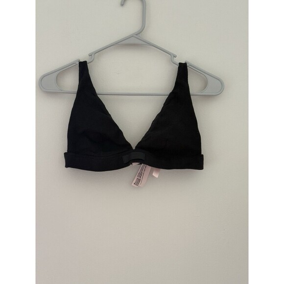 Victoria's Secret Bralette Bra Black V Neck Plunge Cotton Logo Small - Picture 1 of 4